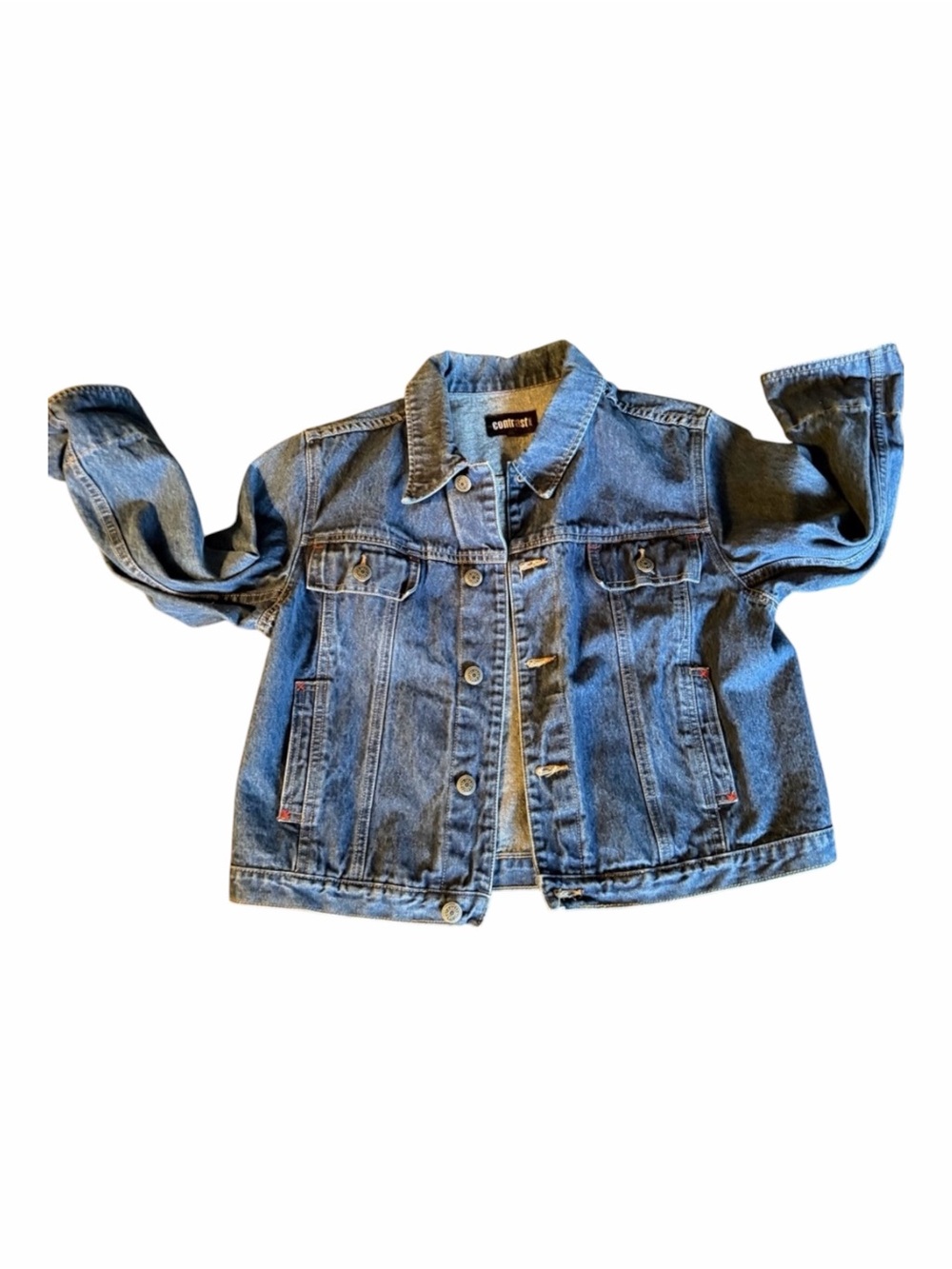 Contrast Jeans Boxy Cropped Denim Jacket Women’s Large Blue Button Front